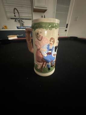 Vintage German Beer Stein Hand-Painted Tavern Scenes & Ornate Handle Signed JB